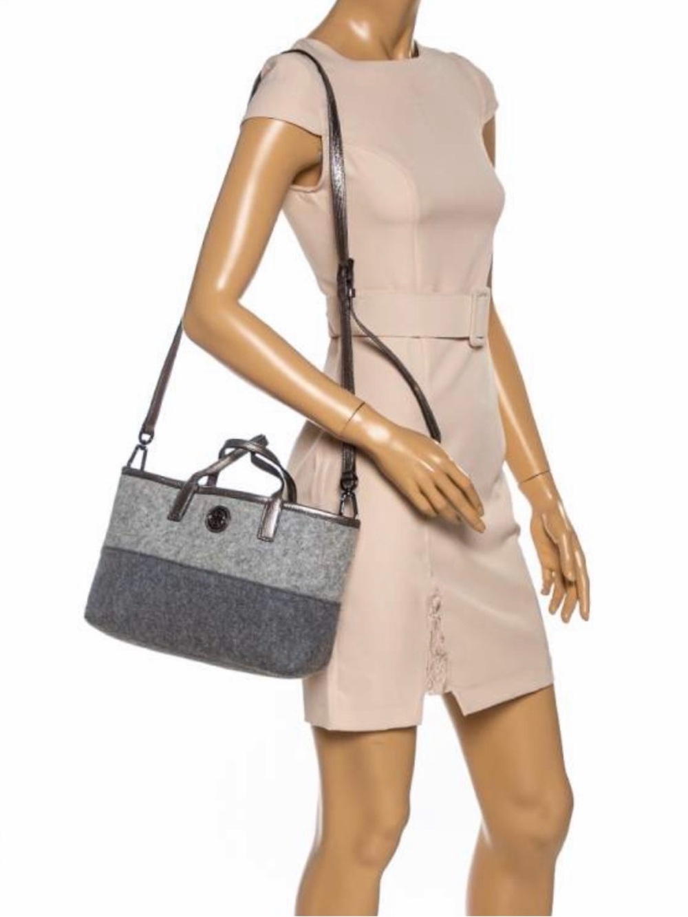 Tory Burch Two-Tone Gray Felt Tote with Metallic Trim